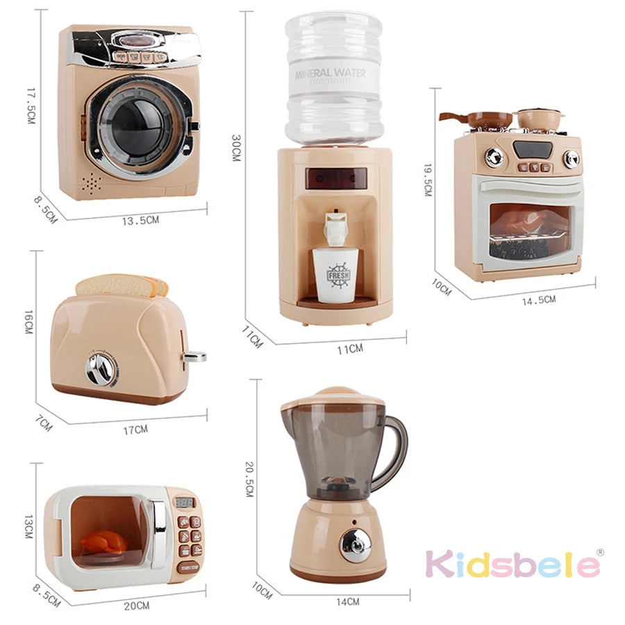 Kids Pretend Play Kitchen Appliances Set with Microwave Oven, Coffee Maker, Blender, Toaster & Washing Machine Educational Toy