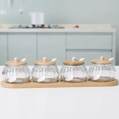 Glass Seasoning Jar Combination Set Single Salt Shaker Sugar Bowl Nordic Japanese Seasoning Box with Lid Kitchen Household Items