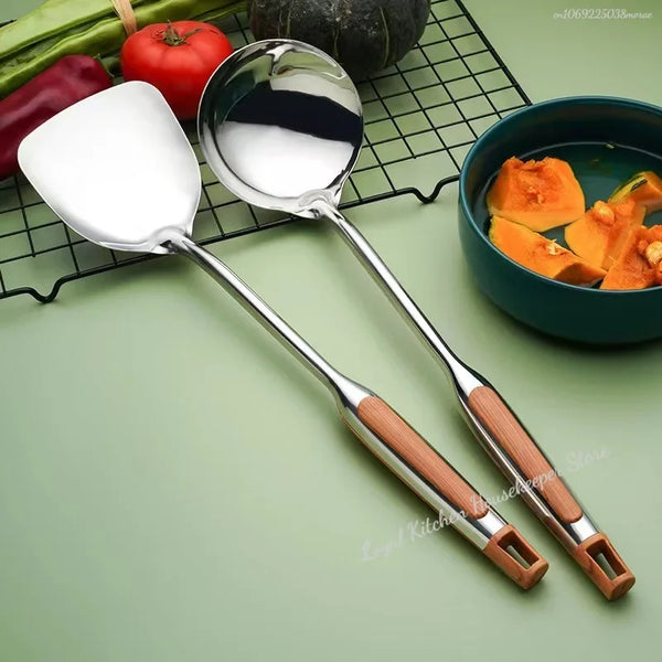 Long Handle Stainless Steel Wok Spatula Kitchen Slotted Turner Rice Spoon Ladle Cooking Tools Utensil Set Dropshipping utensilio