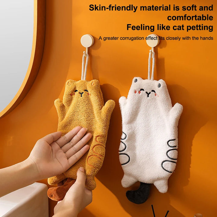 Cute Cat Hand Towels Kitchen Wipe Water Cloth Kitchen Hanging Towels Dishwashing Cloth Bathroom Quickly Dry Cleaning Hand Towel
