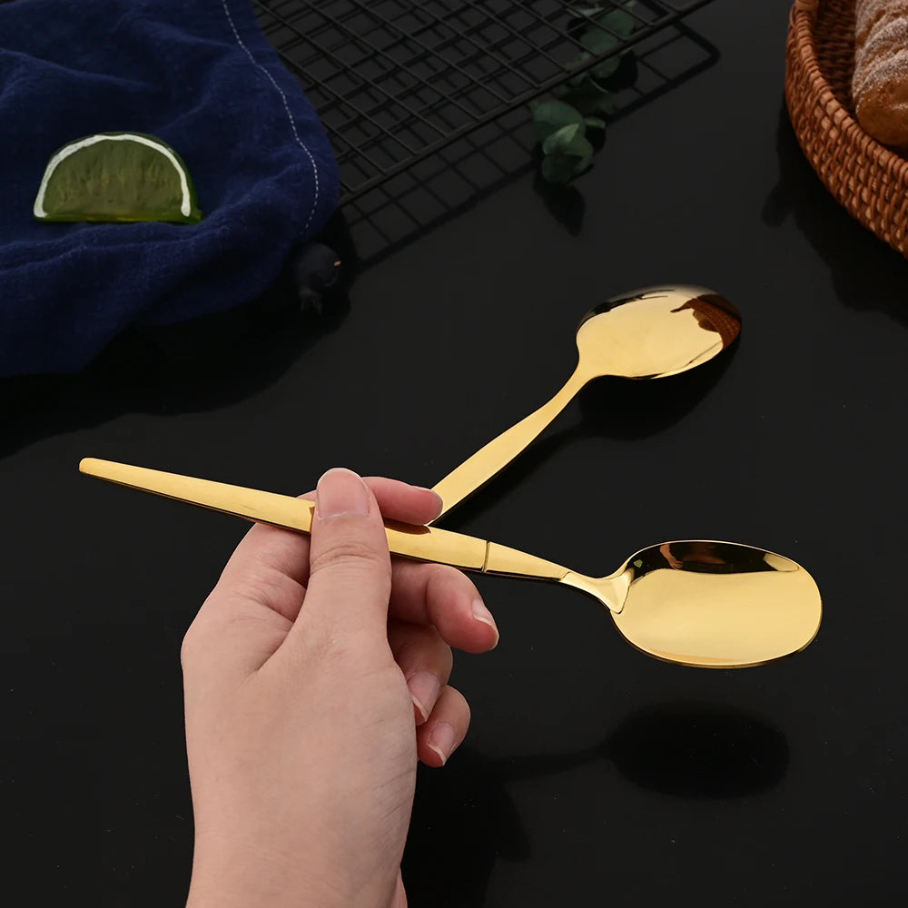 12Pcs Stainless Steel Dinnerware Set Golden Cutlery Spoon Fork Knife Western Cutlery Silverware Flatware Tableware Supplies