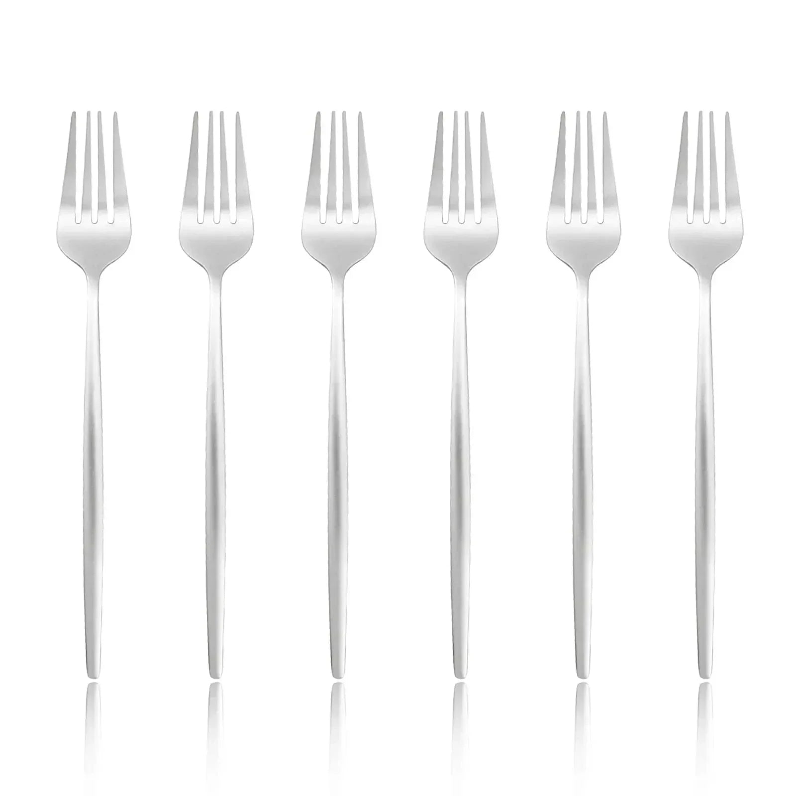 6 Pcs Silvere/Golden Flatware 8.2 Inch Stainless Steel Dinner Fork  Camping Dinnerware Set Tableware Eating Utensils