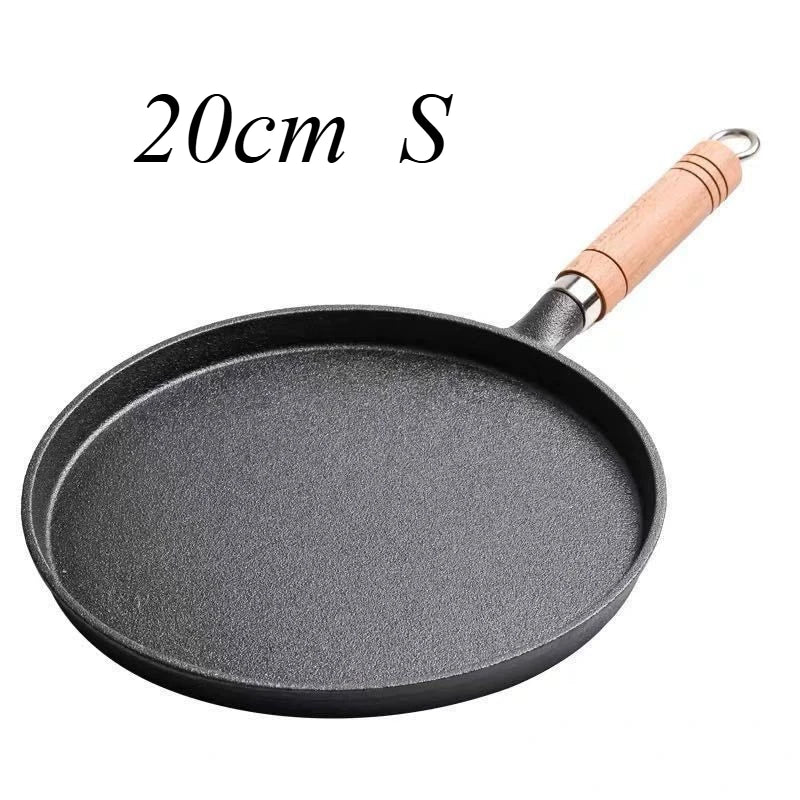 20/23/26cm Cast Iron Frying Pan Uncoated Non-stick Egg Pancake PanCrepe Maker Steak Frying Pot Gas Induction Cooker  Cookware