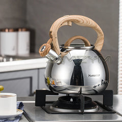 2.5L Sound Kettle Stovetop Stainless Steel Boiling Water Kettle With Loud Whistle Wooden Handle Gas Induction Cooker Tea Kettle