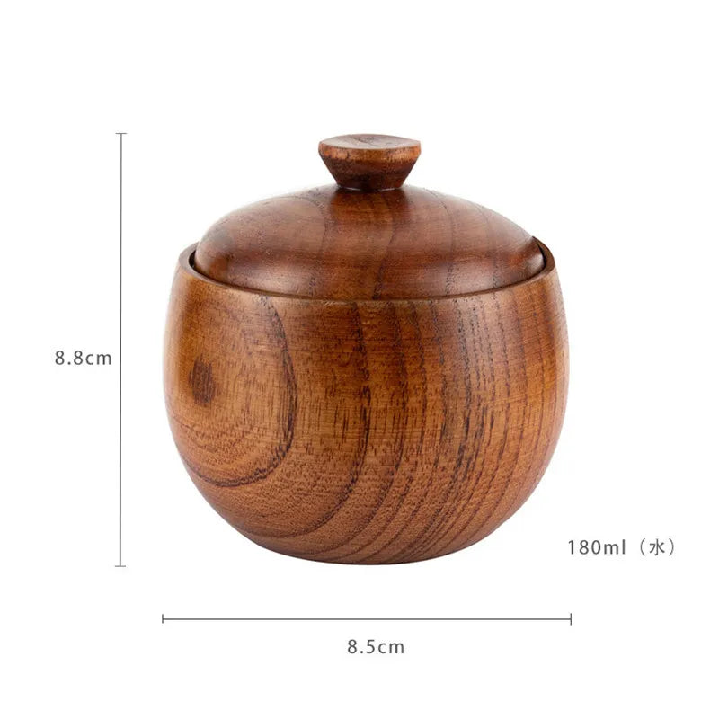 Wooden Seasoning Jar Creative Kitchen Retro Salt Sugar Pot Seasoning Storage Jar With Lid