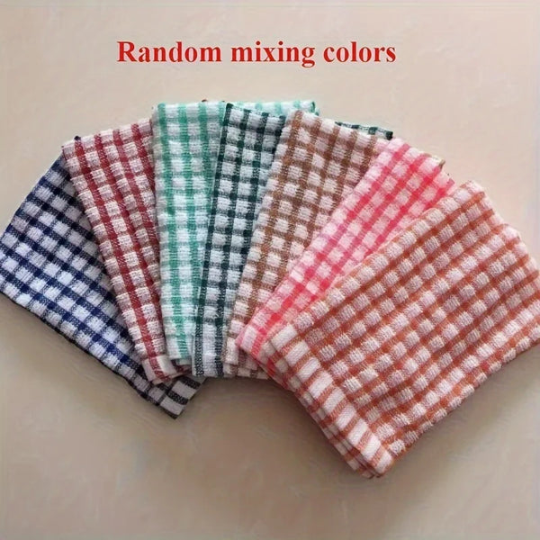 5pcs Absorbent Plaid Dish Towels - Reusable Kitchen Cleaning Cloths in Assorted Colors (Red, Blue, Orange, Yellow, Green)