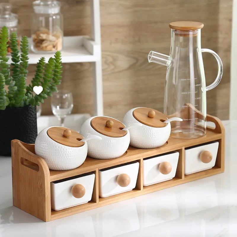 Seasoning Box Chili Jar With Lid Seasoning Bottle Jar Set Seasoning Box Ceramic Salt Jar Household Kitchen Supplies Storage Tank