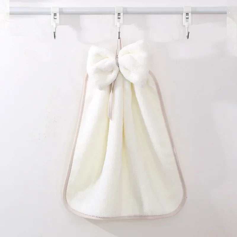 kitchen towel Bowknot Coral Velvet Hand Towel Soft Wipe Dishcloths Hanging Absorbent Cloth Kitchen Tools Bathroom Accessories