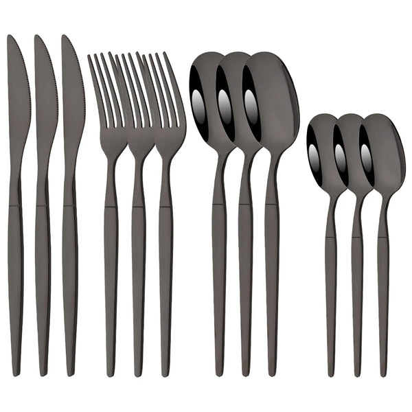 12Pcs Stainless Steel Dinnerware Set Golden Cutlery Spoon Fork Knife Western Cutlery Silverware Flatware Tableware Supplies