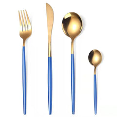 Stainless Steel Cutlery Set, 4pcs Fork, Spoon, Knife, Chopsticks, Dinnerware, Tea Spoon, Flatware Set, Silverware, Black Gold