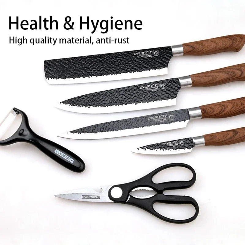 6 PCS Stainless Steel Kitchen Knife Sets Chef Slicing Nakiri Paring Scissors Peeler Sets Cooking Lover Tools Household Knife Set