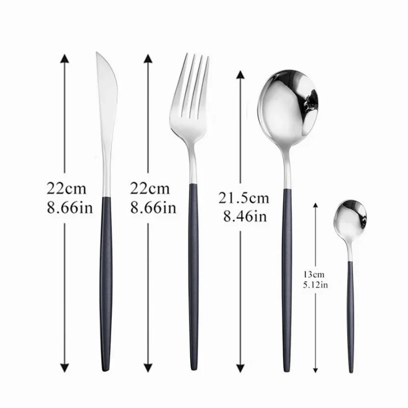 Stainless Steel Cutlery Set, 4pcs Fork, Spoon, Knife, Chopsticks, Dinnerware, Tea Spoon, Flatware Set, Silverware, Black Gold