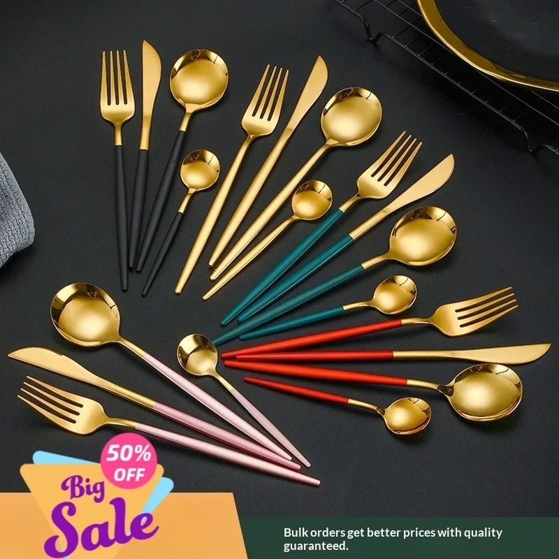 4 Piece Stainless Steel Flatware Set Knife Fork Spoon Teaspoon Western Cutlery for Home Dining Gift