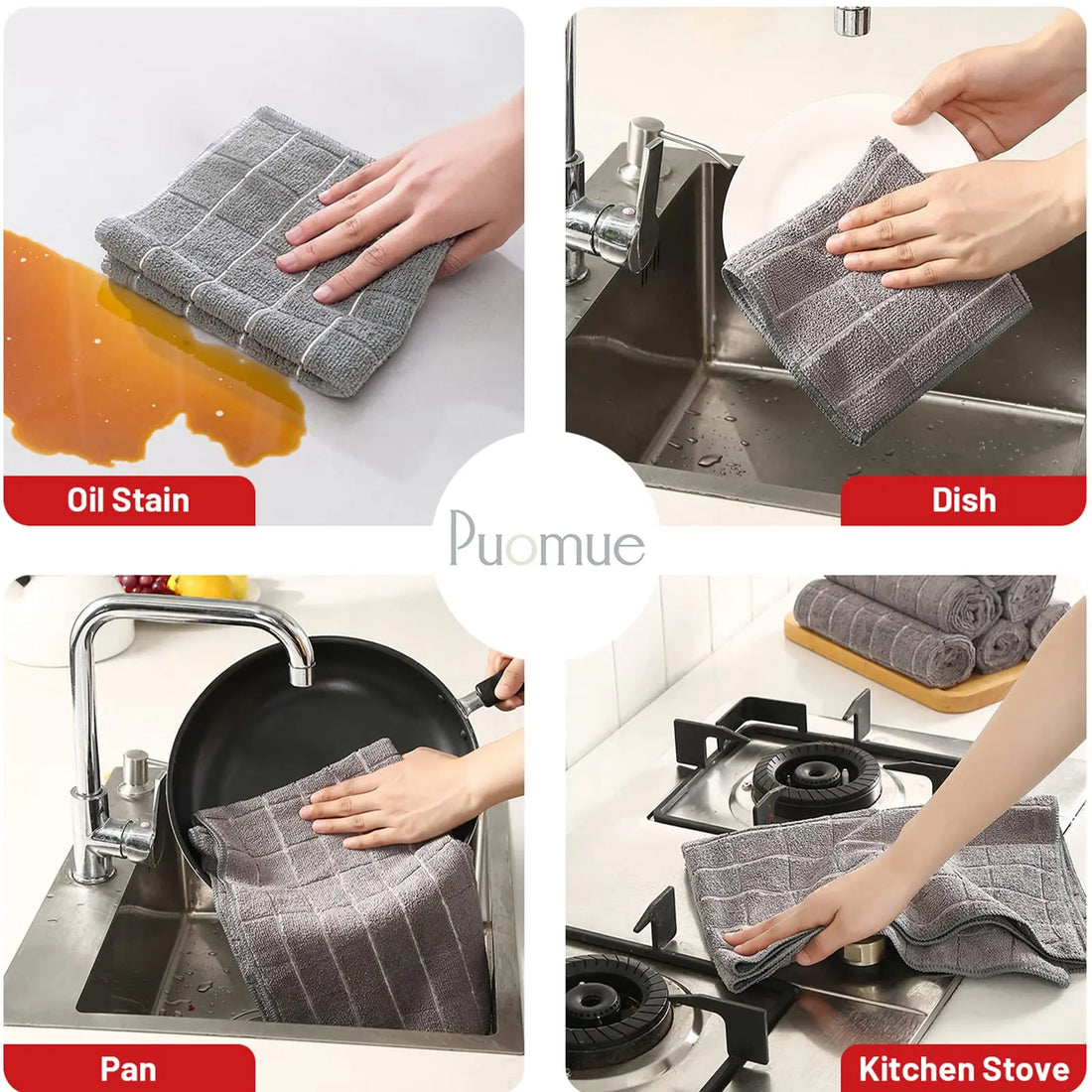 12pcs Microfiber Kitchen Towels and Dishcloths Set, 26 X 18 Inch and 12 X 12 Inch, Bulk Lint Free Dish Towels for Drying Dishes