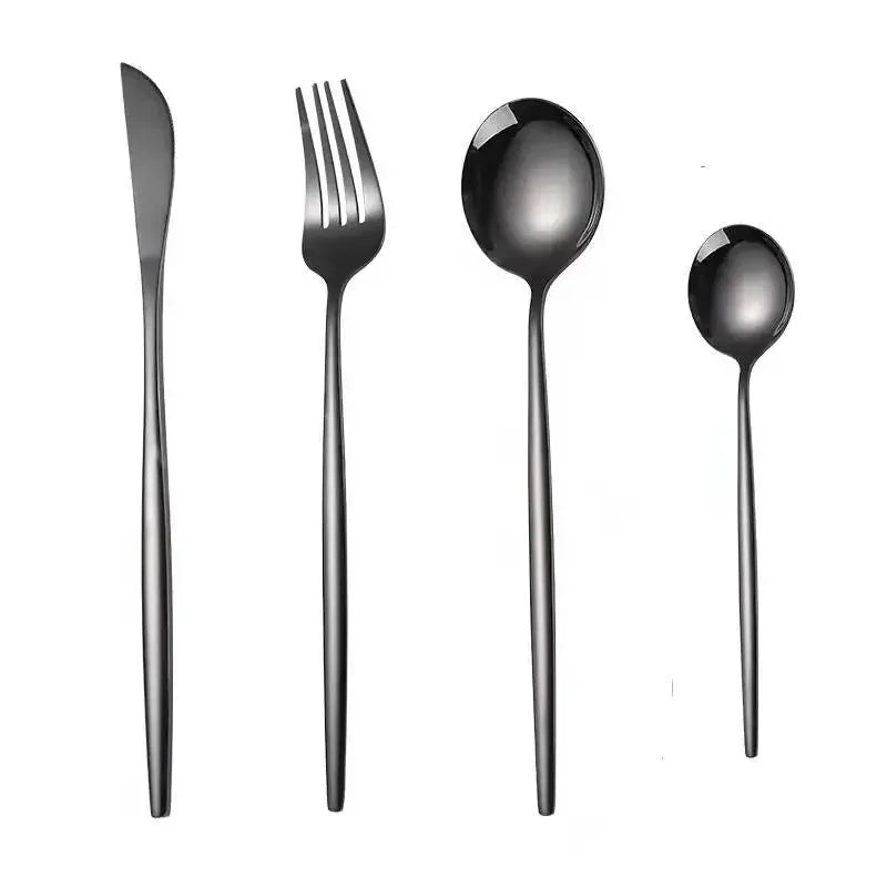 Stainless Steel Cutlery Set, 4pcs Fork, Spoon, Knife, Chopsticks, Dinnerware, Tea Spoon, Flatware Set, Silverware, Black Gold
