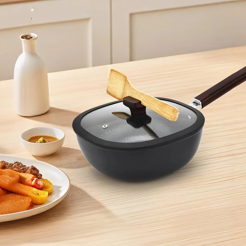 Cookware Refined Iron Square Frying Pan No Coating Flat Bottomed Stir Fry Pot Mini Wood Handle Nonstick Pan Induction Cooker