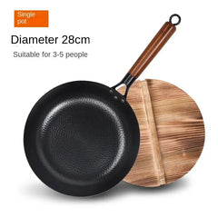 30cm Frying Pan Cast Iron Pan Uncoated Kitchen Cookware with Anti-scald Wooden Handle for Gas Stove Induction Cooker
