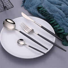 Stainless Steel Cutlery Set, 4pcs Fork, Spoon, Knife, Chopsticks, Dinnerware, Tea Spoon, Flatware Set, Silverware, Black Gold