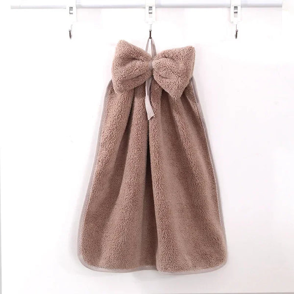 kitchen towel Bowknot Coral Velvet Hand Towel Soft Wipe Dishcloths Hanging Absorbent Cloth Kitchen Tools Bathroom Accessories