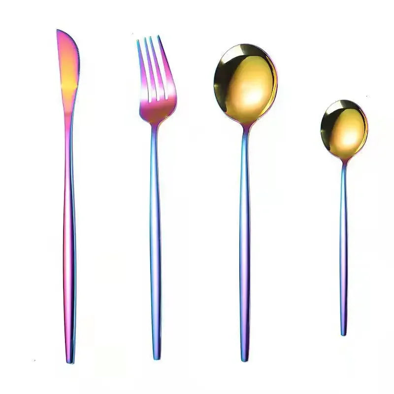 Stainless Steel Cutlery Set, 4pcs Fork, Spoon, Knife, Chopsticks, Dinnerware, Tea Spoon, Flatware Set, Silverware, Black Gold