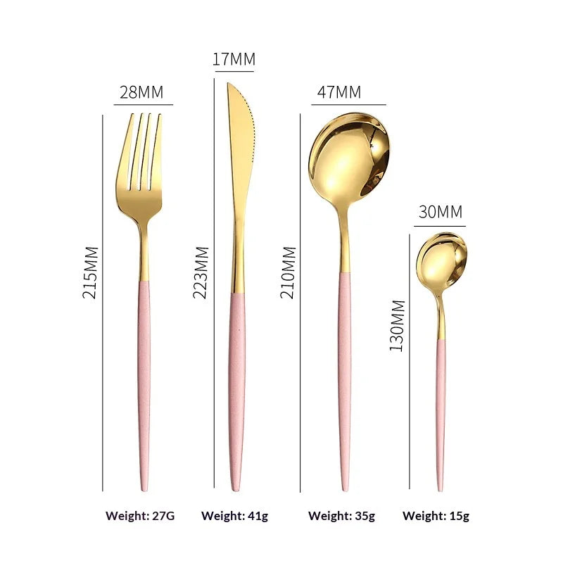 4 Piece Stainless Steel Flatware Set Knife Fork Spoon Teaspoon Western Cutlery for Home Dining Gift