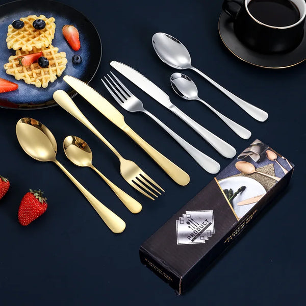 Silverware Set for 6,24 Piece Stainless Steel Flatware Utensils Cutlery Set Including Steak Knife Fork and Spoon,Dishwasher Safe