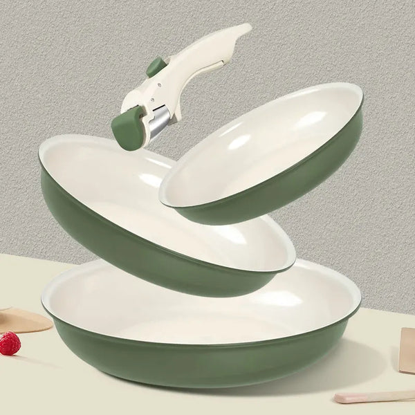 2/3Pcs Frying Pans Set Stackable Nonstick Egg Fry Pans with Removable Handle Non Stick Fried Steak Skillet Cooking Pot Cookware