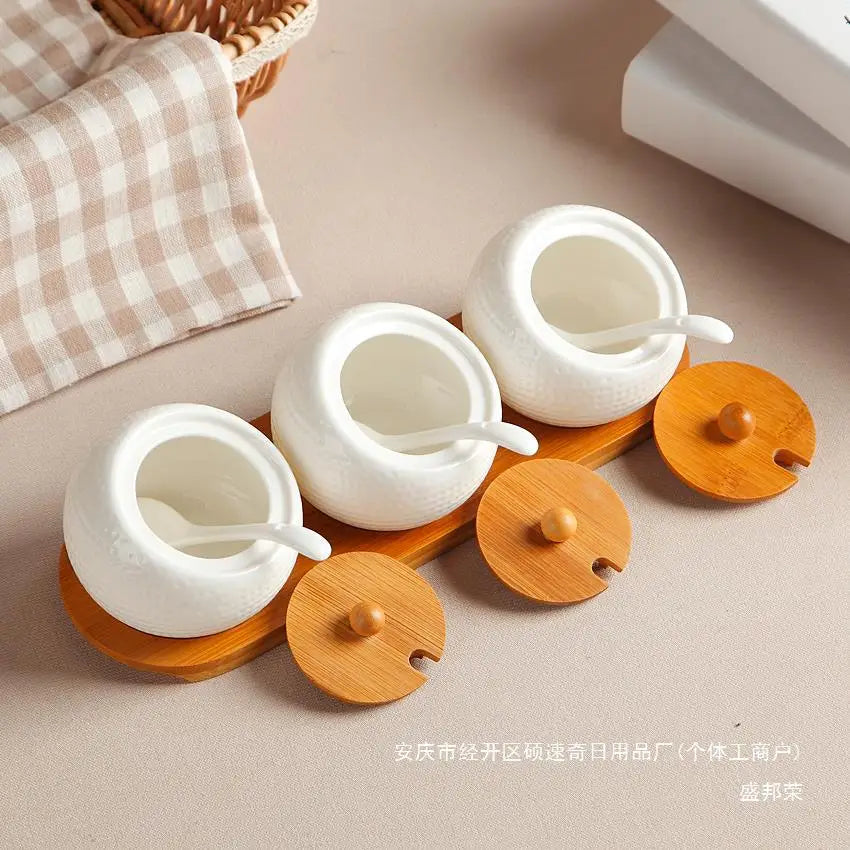 Seasoning Box Chili Jar With Lid Seasoning Bottle Jar Set Seasoning Box Ceramic Salt Jar Household Kitchen Supplies Storage Tank