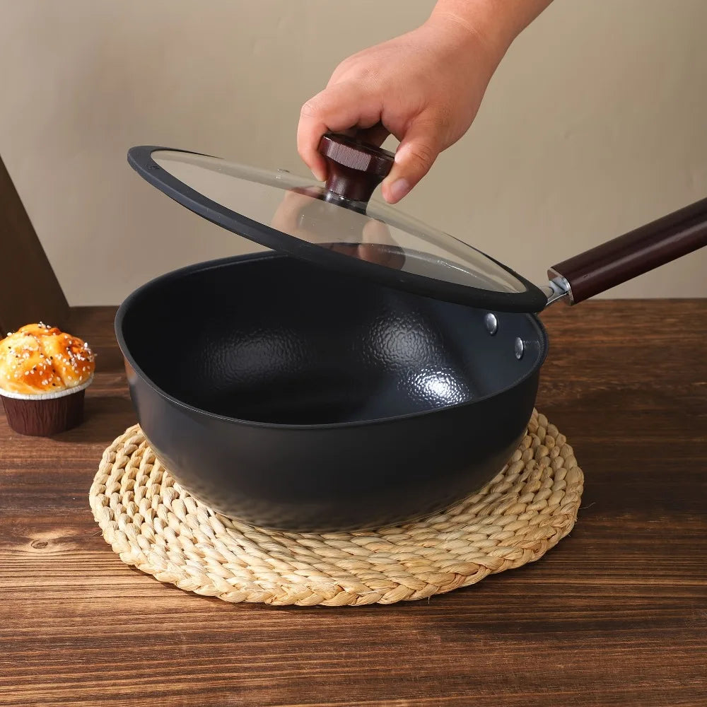 Cookware Refined Iron Square Frying Pan No Coating Flat Bottomed Stir Fry Pot Mini Wood Handle Nonstick Pan Induction Cooker