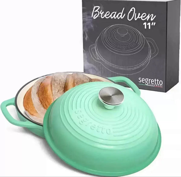 11 Inch Red Enameled Cast Iron Bread Pan with Lid Dutch Oven for Sourdough Baking - Oven Safe Kitchen Baking Dish