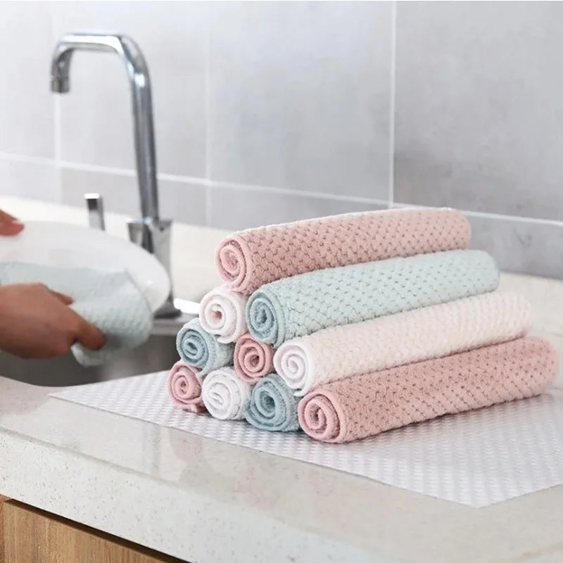Kitchen Cleaning Dining Wash Towel Absorbent Square Microfiber Dishcloth Household Thickened Cloth Tool Supply Accessory New