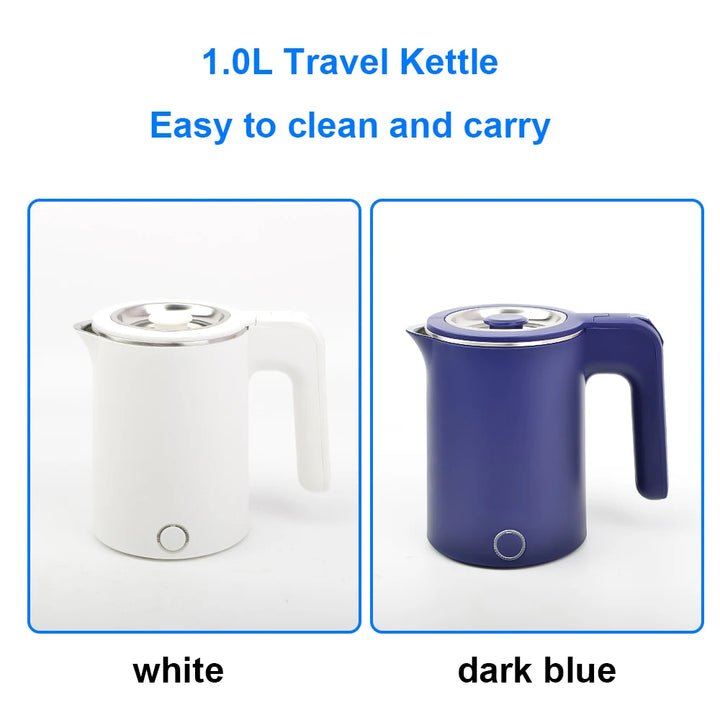 1.0L  Travel Electric Kettle Portable  Stainless Steel Automatic Power Water Boiler  For Trip Camping Abroad Smart Kettle Pot