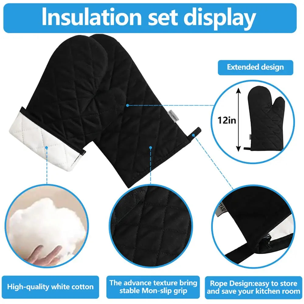Oven Mitts 2 pcs Set,High Heat Resistant 500 Degree Extra Thicken Long Kitchen Cotton Oven Glove for Cooking