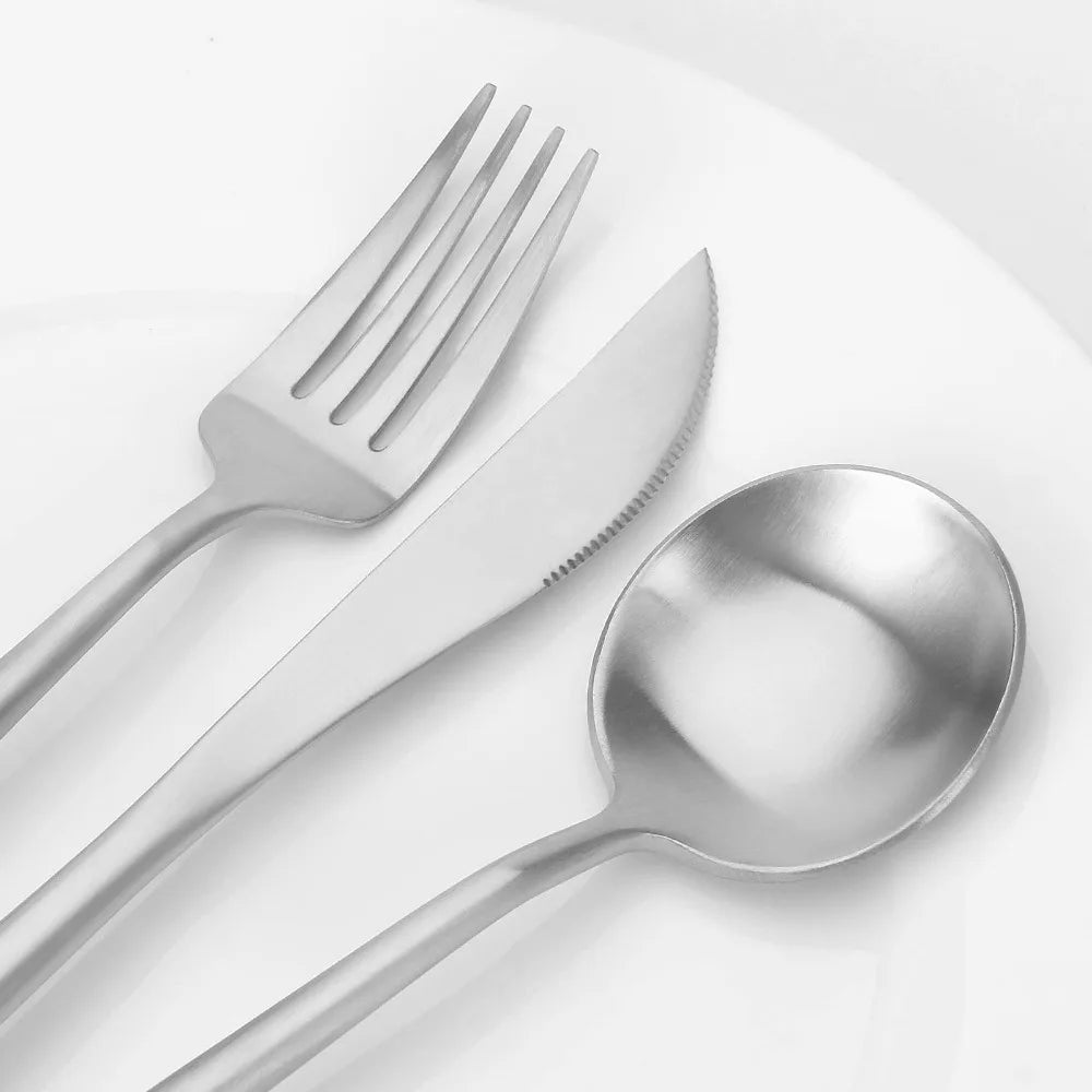4pcs Gold Flatware Set Tableware Fine Dining Utensil Set Include Knives Forks and Spoons,Circular Fine Handle Kitchen Tools