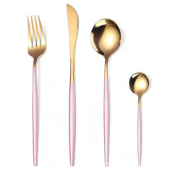 Stainless Steel Cutlery Set, 4pcs Fork, Spoon, Knife, Chopsticks, Dinnerware, Tea Spoon, Flatware Set, Silverware, Black Gold