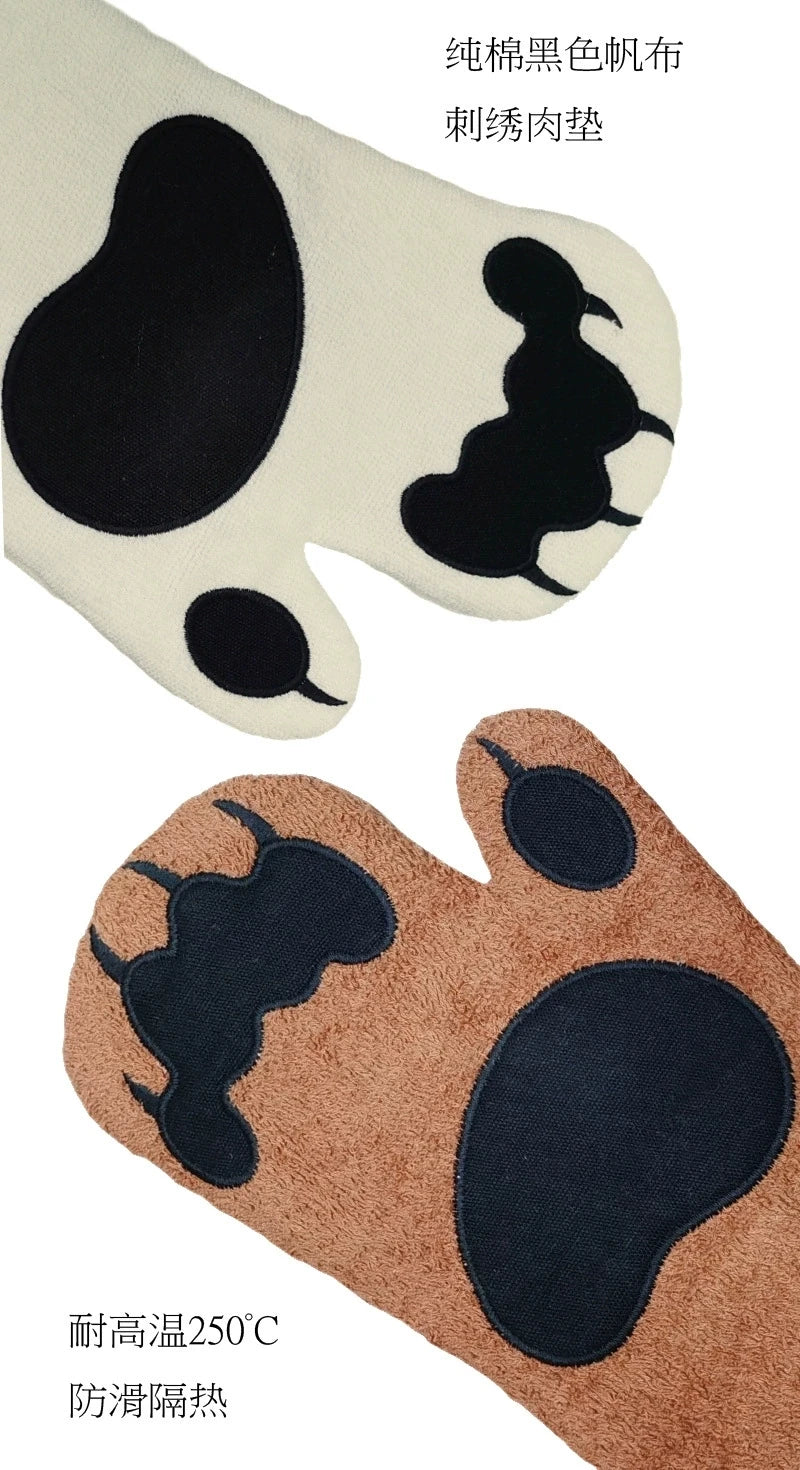 Hot Selling Microwave Oven Mitts Heat Resistant Cotton Gloves Bear Paw Heat Insulated Baking Gloves