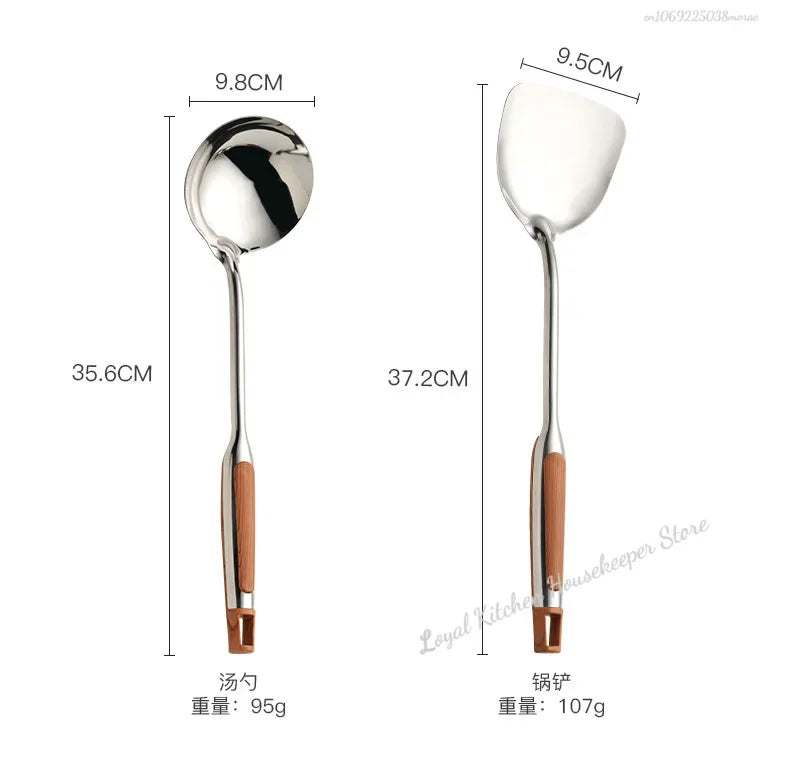 Long Handle Stainless Steel Wok Spatula Kitchen Slotted Turner Rice Spoon Ladle Cooking Tools Utensil Set Dropshipping utensilio