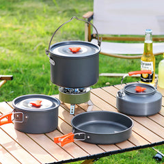 Camping Cookware Set Aluminum Portable Outdoor Tableware Cookset Cooking Kit Pan Bowl Kettle Pot Hiking BBQ Picnic Equipment