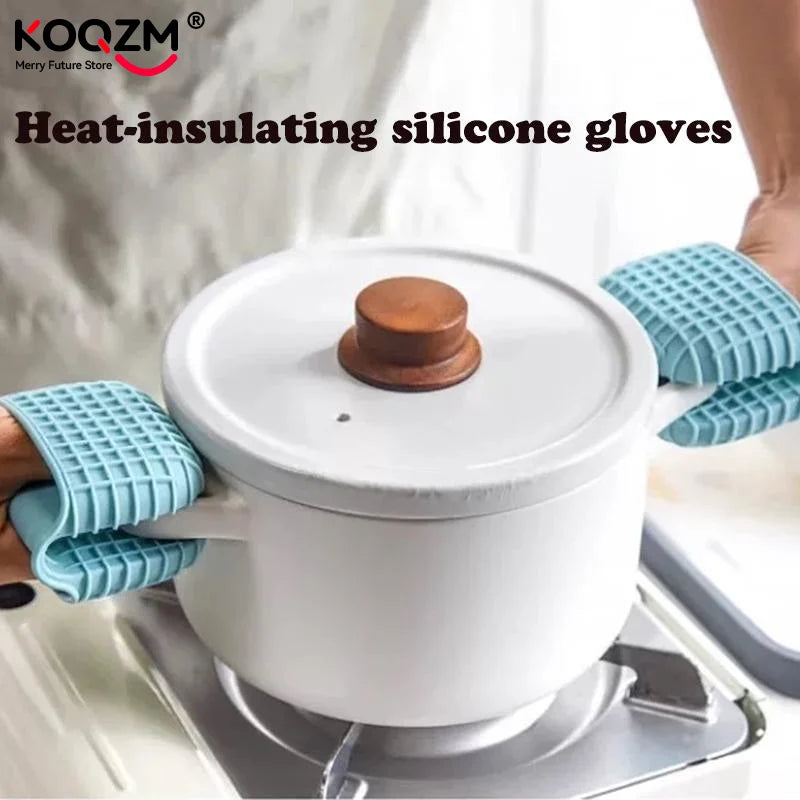 Oven Mitts Silicone Heat Resistant Pinch Mitts Anti Scalding Non Slip Gloves Clips Pot Holder Kitchen Cooking Baking Gloves