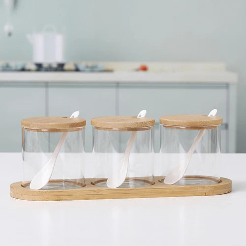 Glass Seasoning Jar Combination Set Single Salt Shaker Sugar Bowl Nordic Japanese Seasoning Box with Lid Kitchen Household Items