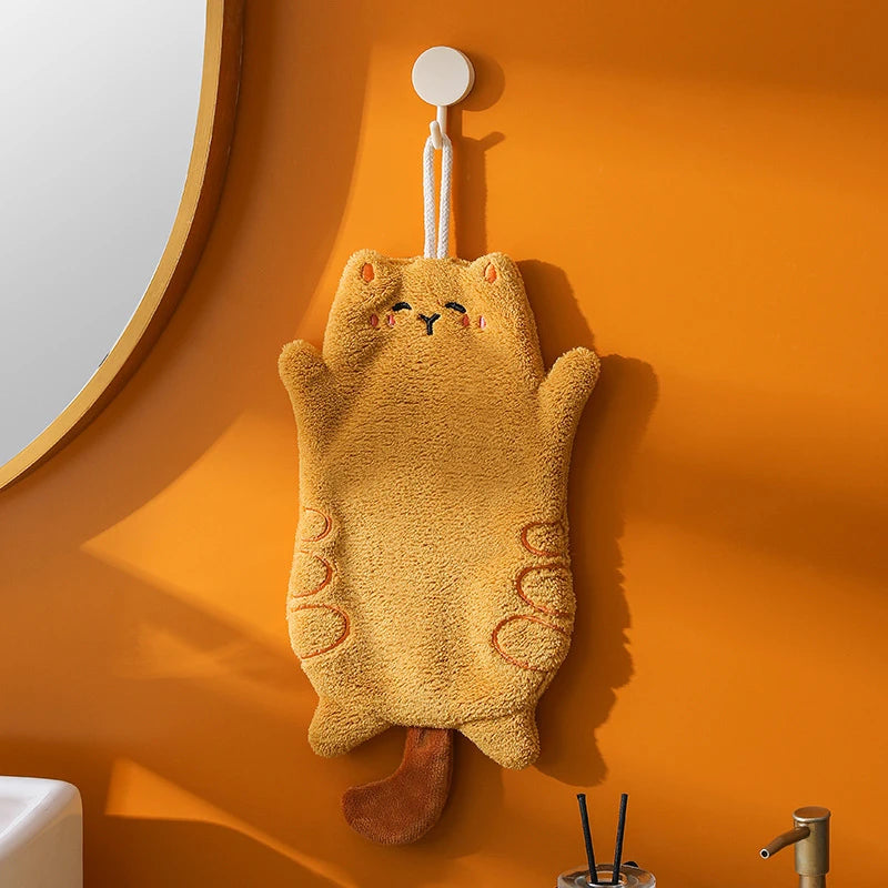 Cute Cat Hand Towels Kitchen Wipe Water Cloth Kitchen Hanging Towels Dishwashing Cloth Bathroom Quickly Dry Cleaning Hand Towel