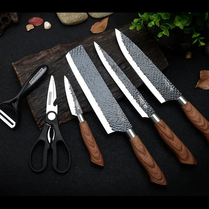 6 PCS Stainless Steel Kitchen Knife Sets Chef Slicing Nakiri Paring Scissors Peeler Sets Cooking Lover Tools Household Knife Set