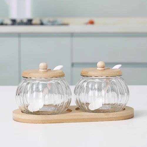 Glass Seasoning Jar Combination Set Single Salt Shaker Sugar Bowl Nordic Japanese Seasoning Box with Lid Kitchen Household Items