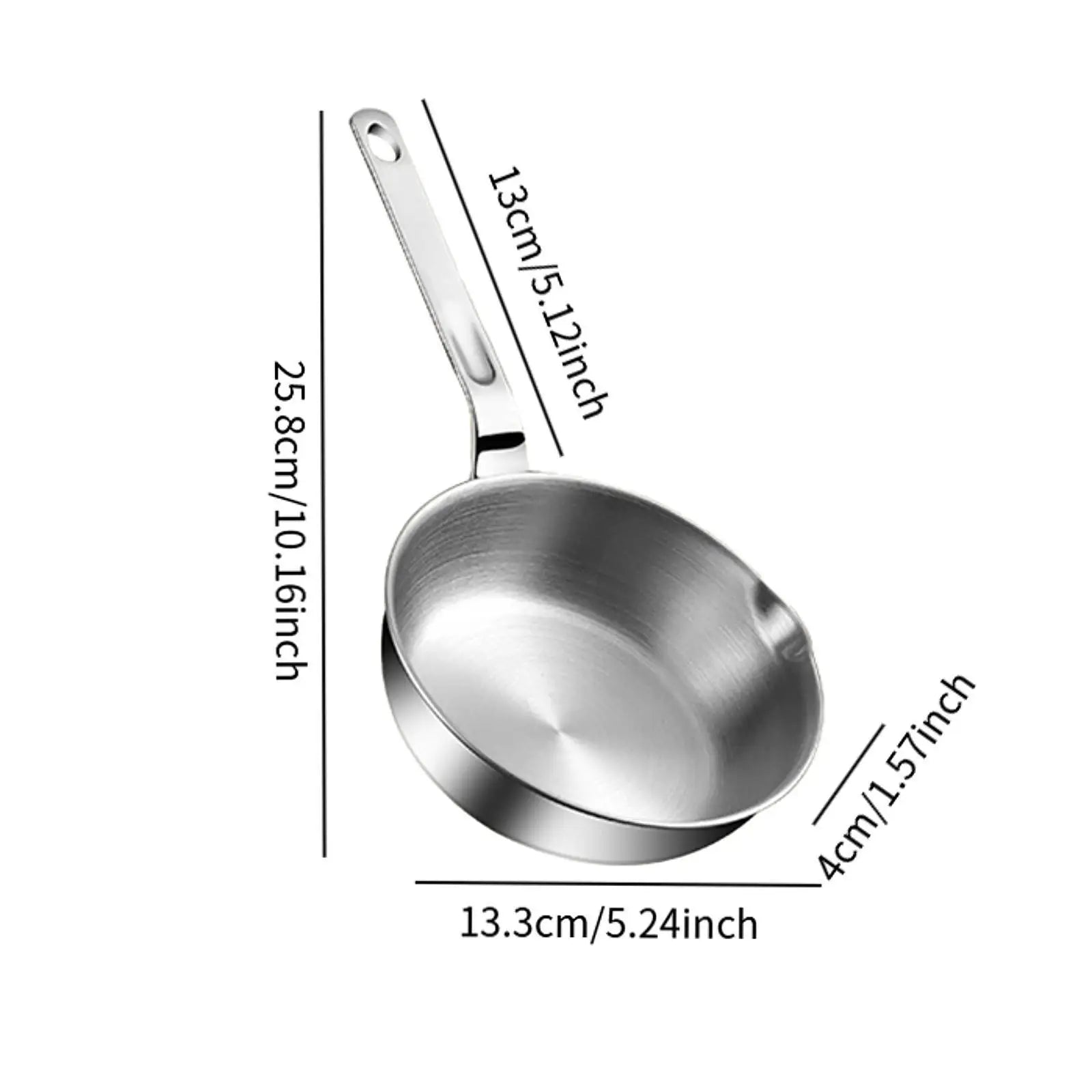 Stainless Steel Frying Pan with Long Handle Cooking Eggs Sandwich Fried Steak Pot for All Stovetops Gas Home Stoves Kitchen