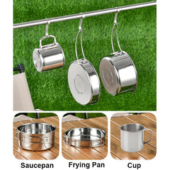 Stainless Steel 8Pcs Cookware Set for Camping Camping Pot and Pan Set with Cups Outdoor 2-3 Person Tableware for Hiking Picnic