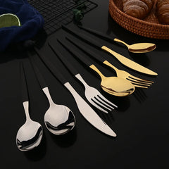 12Pcs Stainless Steel Dinnerware Set Golden Cutlery Spoon Fork Knife Western Cutlery Silverware Flatware Tableware Supplies