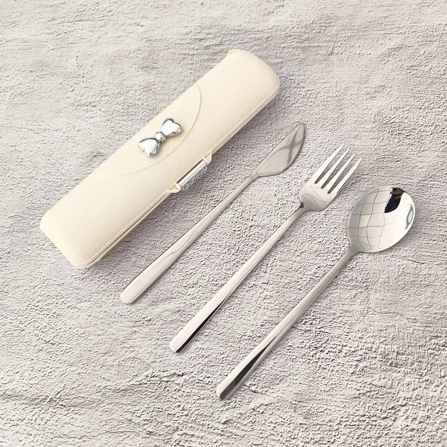 Stainless Steel Portable Tableware Set With Knife, Fork And Spoon Storage Case. Safe and Durable, Ideal For Travel and Picnics