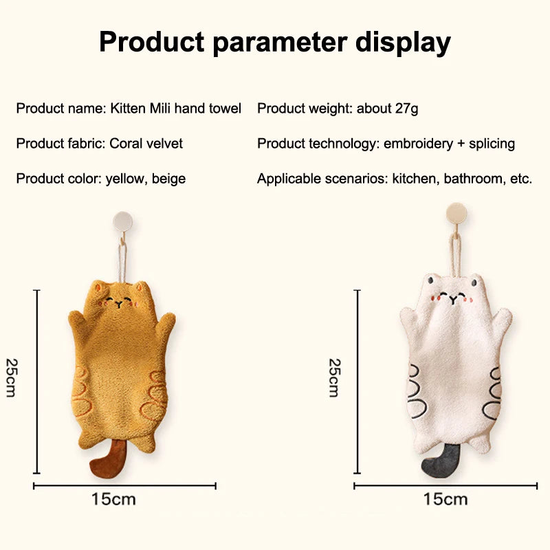 Cute Cat Hand Towels Kitchen Wipe Water Cloth Kitchen Hanging Towels Dishwashing Cloth Bathroom Quickly Dry Cleaning Hand Towel