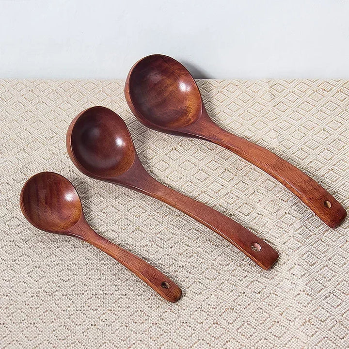 Kitchen Long Handle Wooden Round Spoon For Soup Cooking Mixing Stirr Dessert Rice Soup Spoon Kitchen Cooking Tools