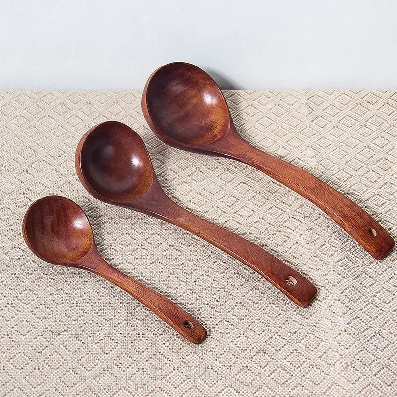Kitchen Long Handle Wooden Round Spoon For Soup Cooking Mixing Stirr Dessert Rice Soup Spoon Kitchen Cooking Tools